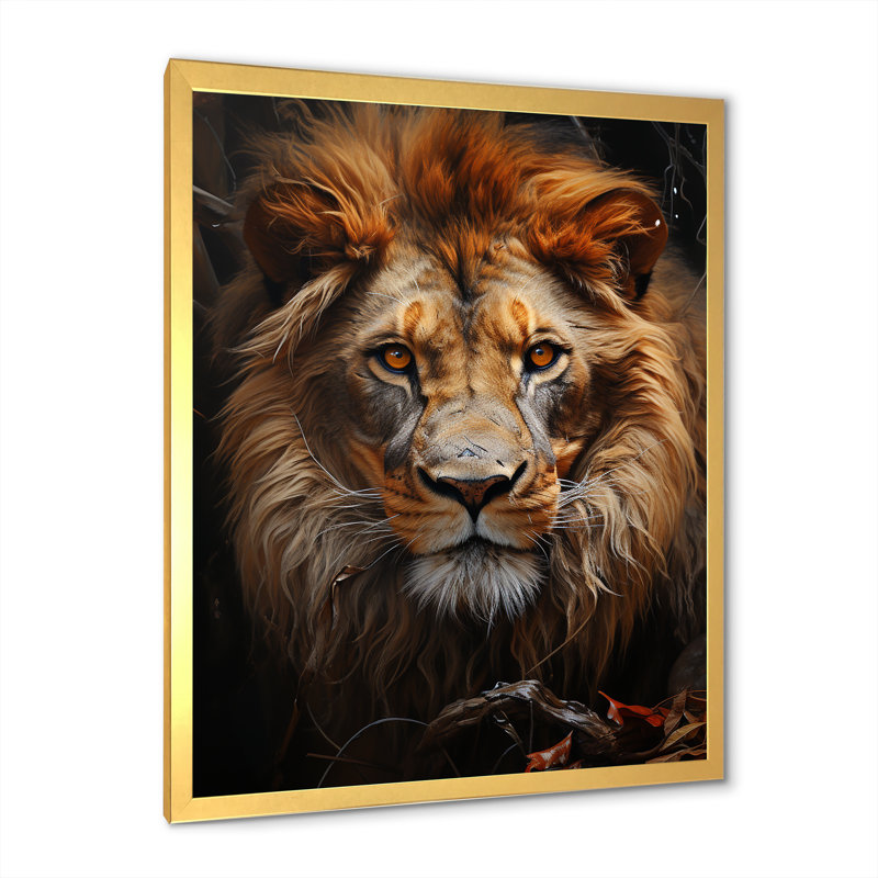 Intense Lions Gaze Realism III sur toile, H 32 po x l 24 po x P 1 po, Cadre doré simple