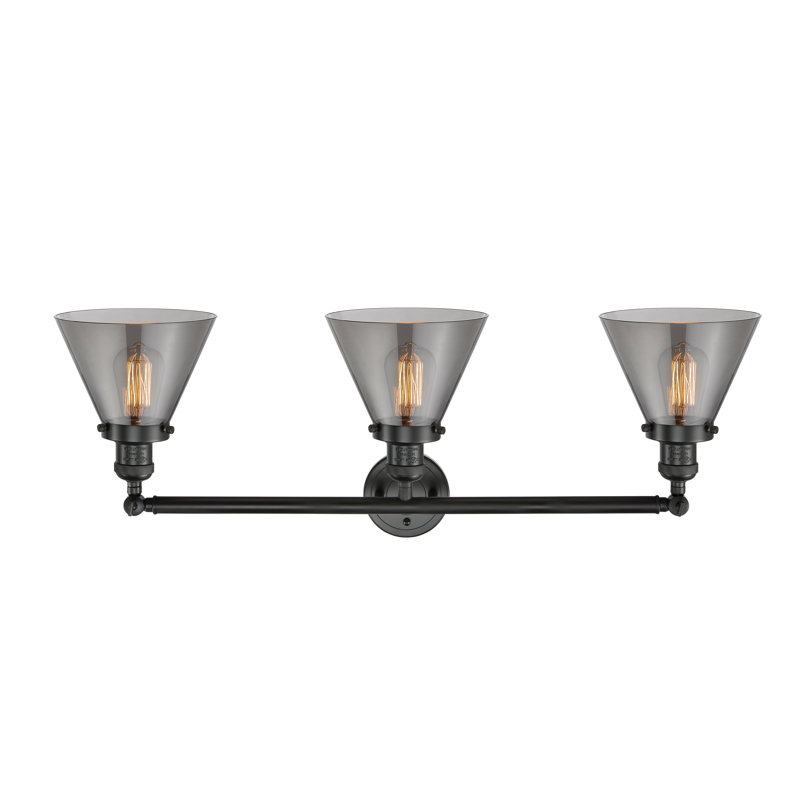 Éclairage pour meuble-lavabo de salle de bain 3 lumières Cone, DEL, Plaqué couleur fumée, Noir mat