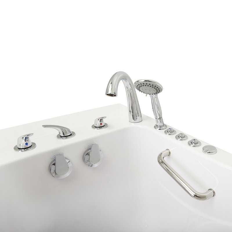 Ella Monaco 32"x52" Acrylic Air and Hydro Massage and Heated Seat Walk-In Bathtub with Left Outward Swing Door, 5 Piece Fast Fill Faucet, 2" Dual Drain