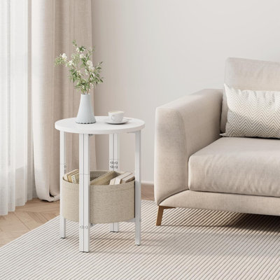 Side Table, Small Round End Table With Fabric Basket, Set Of 2 Half Round Side Table Half Moon Tables, Round Accent Coffee Table, Tea Sofa Table Night