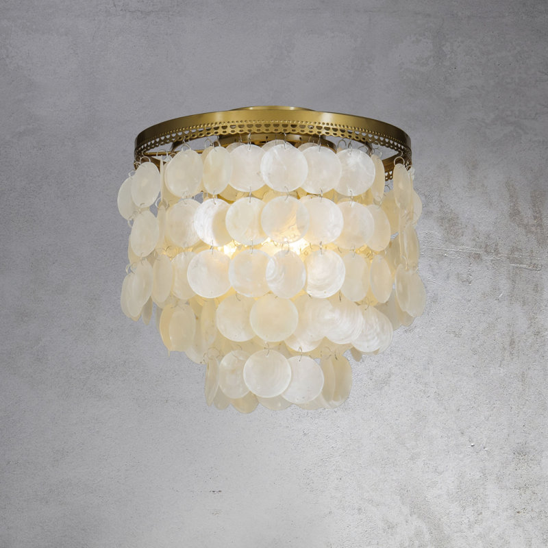 Mahaley 3-Light Coastal Capiz Seashell Flush Mount Ceiling Light, Antique Gold