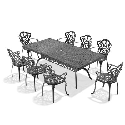 Ensemble de 9 meubles de patio en aluminium coulé avec coussins beiges 9 pièces