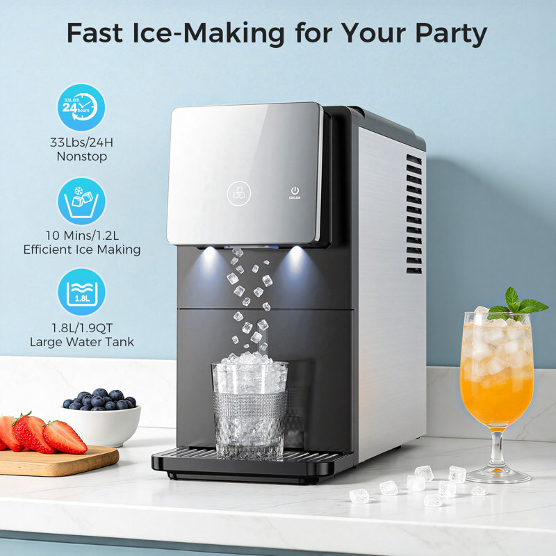 Cowsar Nugget Ice Makers Countertop, Portable Ice Maker with Self-Cleaning, 35Lbs Per Day, Self Dispensing Design, One-Click Operation, 1.8L Water Tank, 1.5Lbs Ice Storage, for Multi-Scenario Use