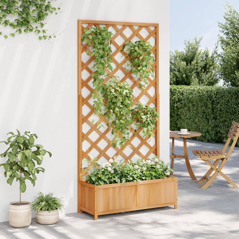 Brown Solid Fir Wood Planter with Trellis, 70.9" Height