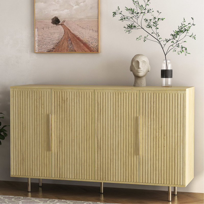 Modern Wood Accent Cabinet, Fluted Sideboard With Adjustable Shelves For Practical And Aesthetic Home Decor Console, Sophisticated