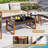 5 PCS PE Wicker Patio Furniture Set with Acacia Wood Frame Cushions for Deck Garden Mix Brown + Off-White