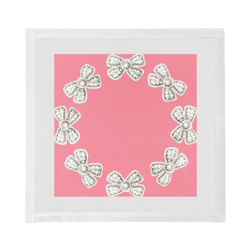 Pearl Bow Cotton Sateen Dinner Napkins, Pink