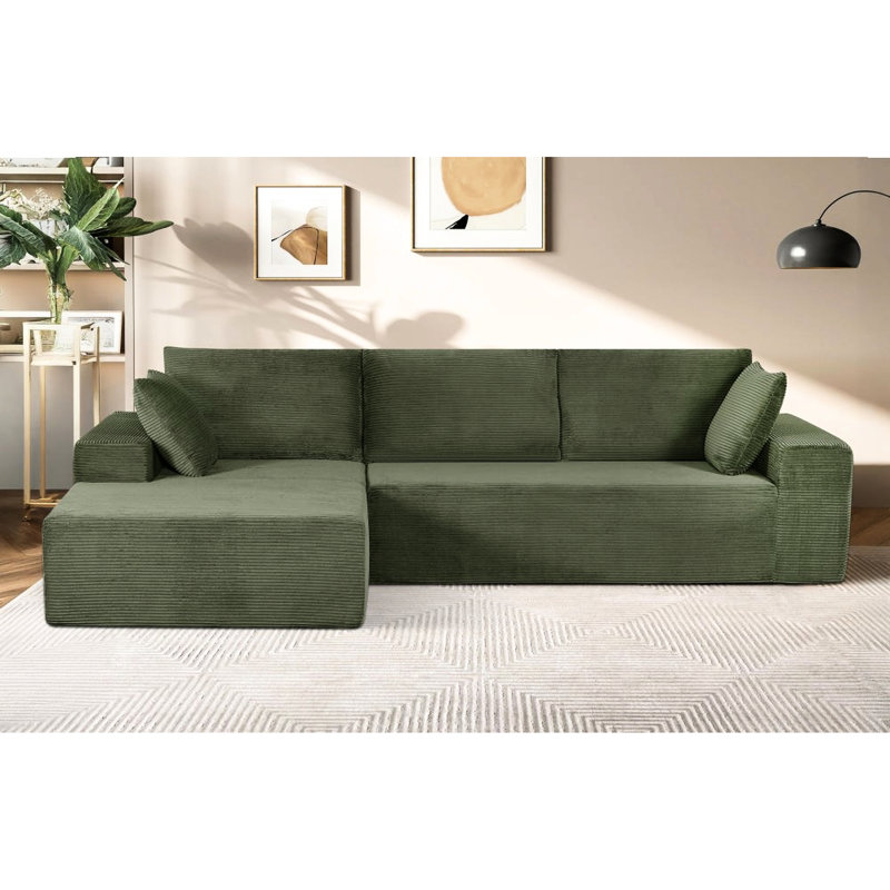 Canapé-lit d'angle convertible 4 places en velours côtelé foncé doux, canapé moderne et confortable avec rembourrage en mousse, aucun assemblage requis pour le salon, orientation gauche, chambre confortable, nécessaire.