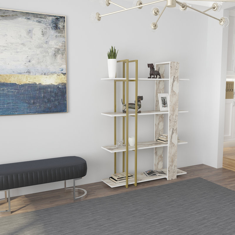 Ostergren 160 cm H x 120 cm W Stainless Steel Standard Bookcase, White/Gold