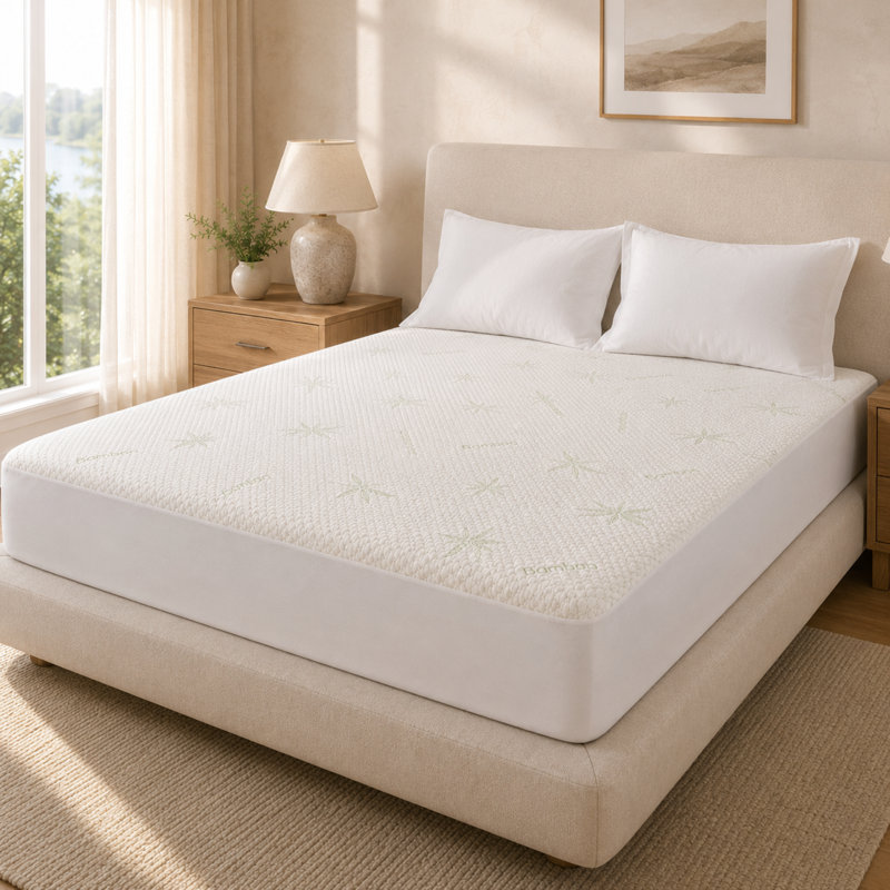  Protège-matelas imperméable en mélange de bambou avec passepoil profond, Lit double