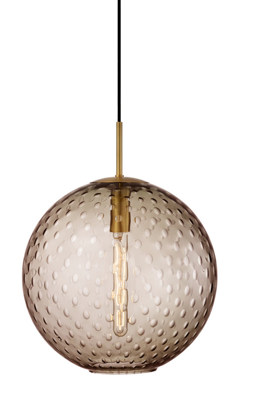 Rousseau 1 Light Pendant, Aged Brass, Blue, 19" H X 16" W X 16" D