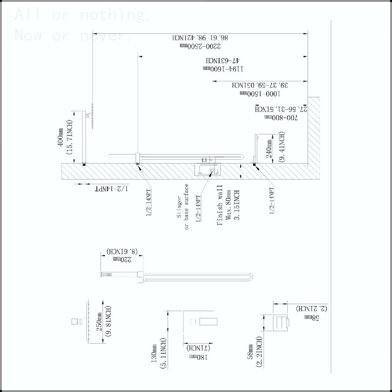 Système de douche de pluie mural carré 10 po, noir mat, Noir mat