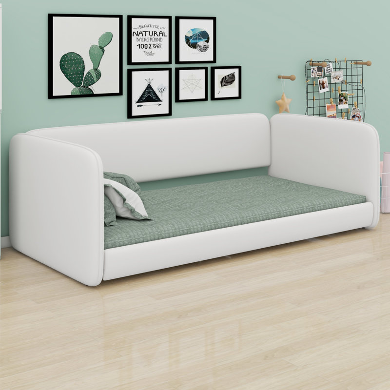 Lit robuste avec tête de lit et accoudoirs intégrés, Beige