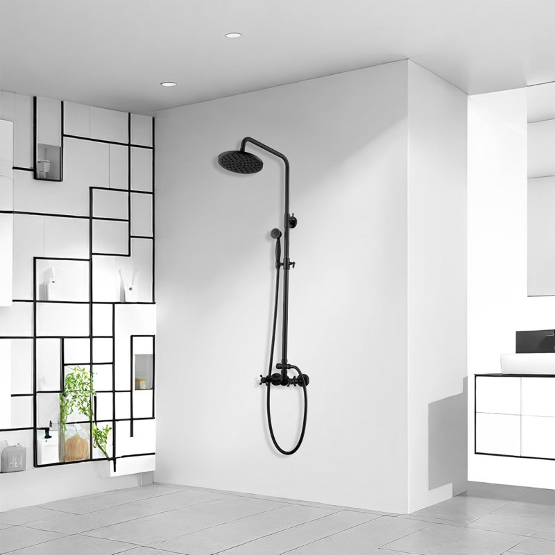 Ensemble de système de douche à pluie 9999-ORB 2 boutons mélangeant une pomme de douche ronde 8 "avec douchette à main