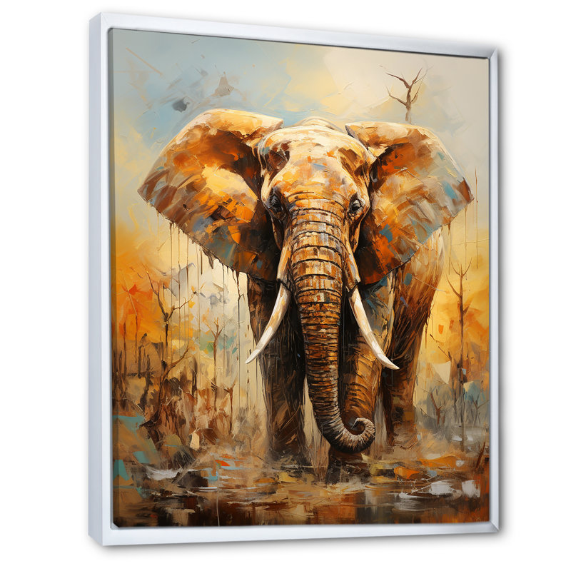 Éléphant, force symbolique, rêves II sur toile, H 44 po x l 34 po x P 1,5 po, Cadre flottant blanc