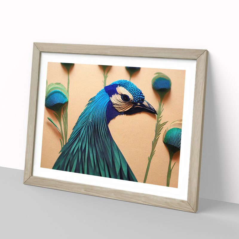 Outstanding Peacock - Single Picture Frame Print, 25cm H x 34cm W x 2cm D, Oak