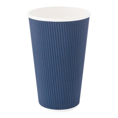 Restaurantware 20 Ounce Ripple Insulated Coffee Cups, 10 Double Wall Corrugated Tumblers, Sustainable Midnight Blue Paper Design, Ribbed Surface, Secure Grip, Matching Lids Sold Separately