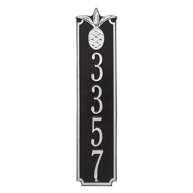 Pineapple Personalized Vertical 4-Line Wall Address Plaque, Black/Silver
