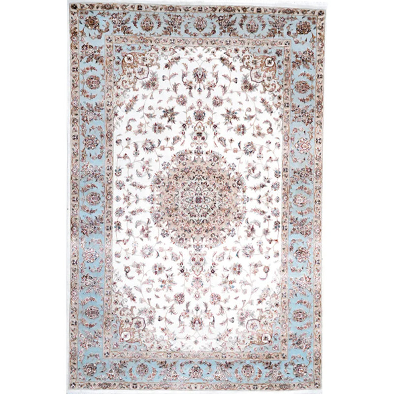 Tapis ivoire et bleu clair noué à la main de haute qualité