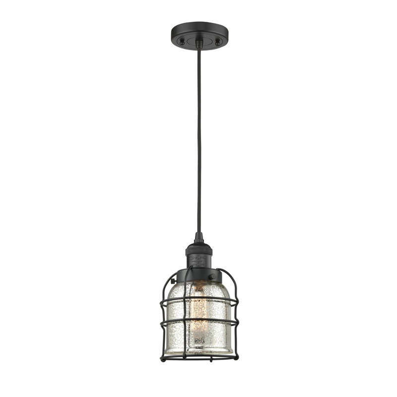 Luminaire suspendu en forme de cloche à 1 lumière Hannon, Argent mercuré, Noir mat, Ampoule non incluse
