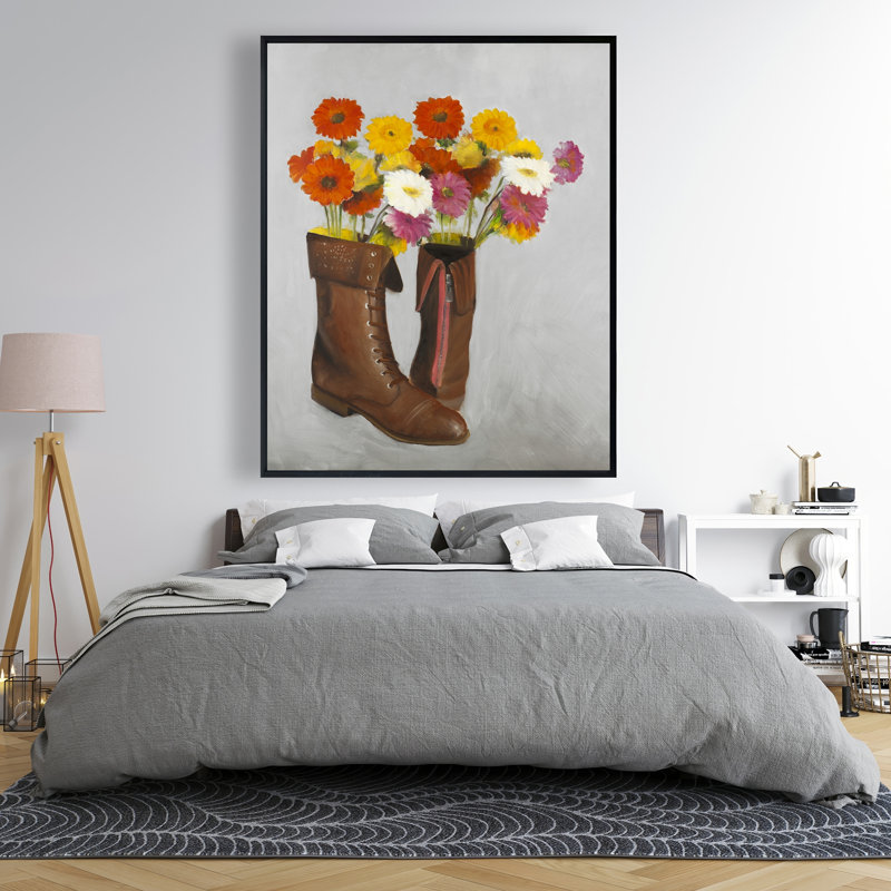 Boots with Daisies Flowers - Rustic Bedroom Canvas Decor