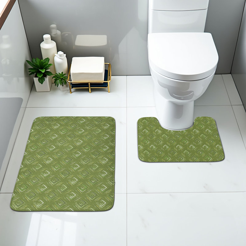  Ensemble de 2 tapis de salle de bain vert olive Olive