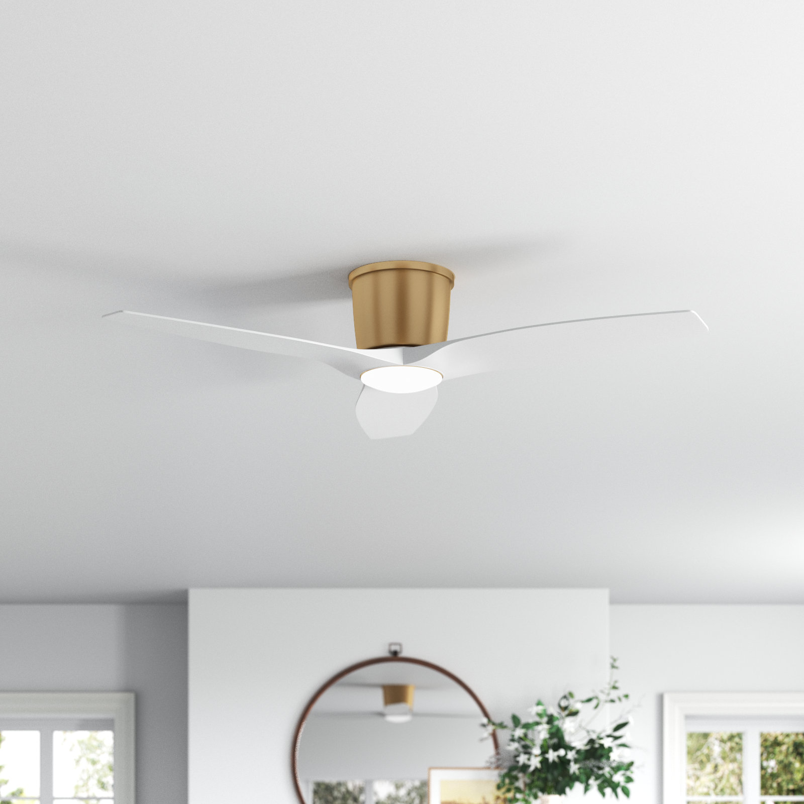 Aisling 3 Blade Ceiling Fan with LED Light Kit, Satin Brass, 52", Matte White