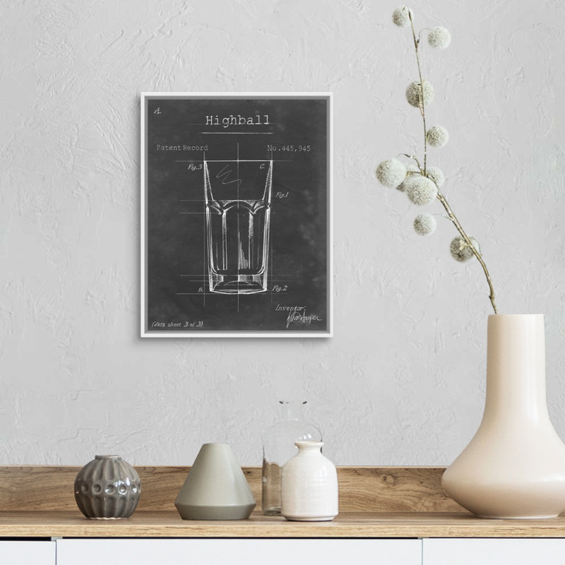 Barware Blueprint II - reproduction d'art graphique sur toile, Cadre flottant blanc, H 15,7 po x l 12,7 po x P 1,75 po