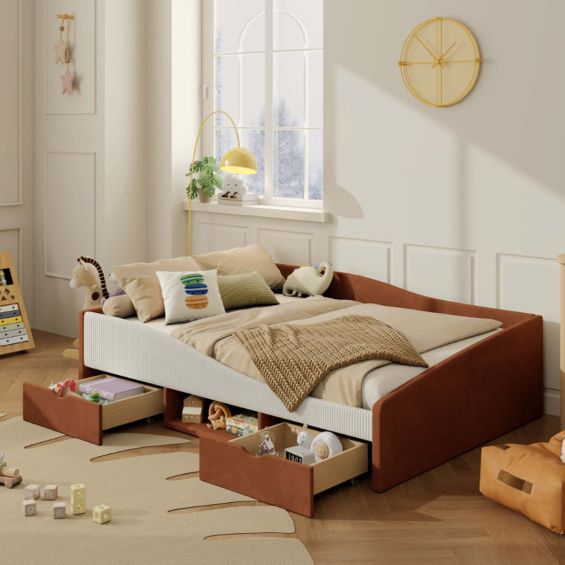 Upholstered Daybed Frame with 2 Storage Drawers