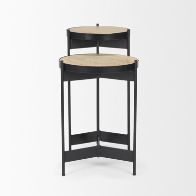 Set of Two Brown And Black Marble And Metal Nested Tables
