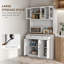 Tall Freestanding Kitchen Pantry Cabinet With Microwave Stand, 2 Drawers, 5 Doors, Adjustable Shelves, And Glass Doors For Modern Storage Solutions