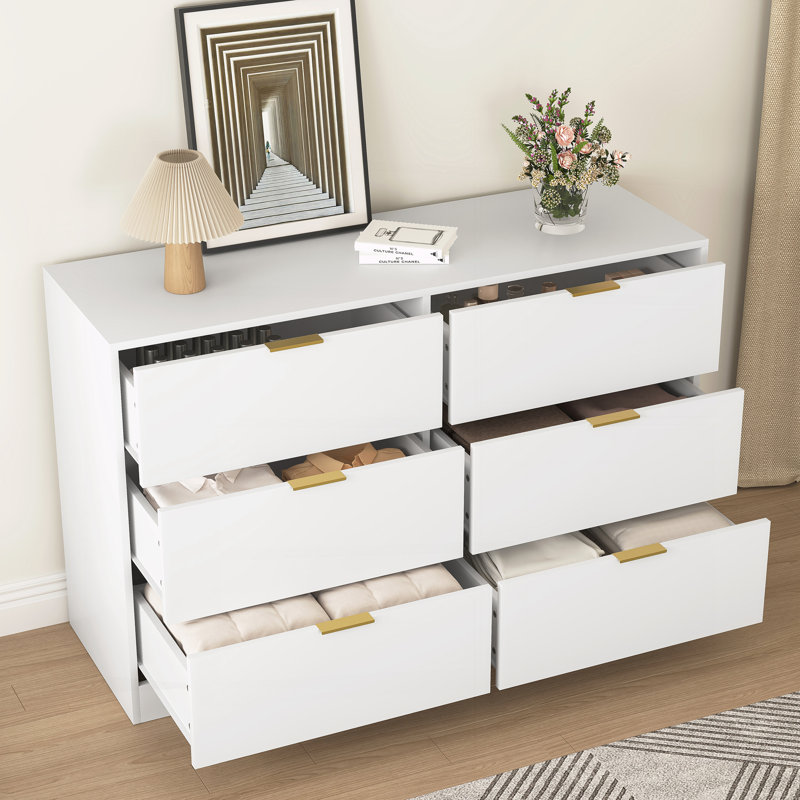 Modern 6-Drawer Dresser, White