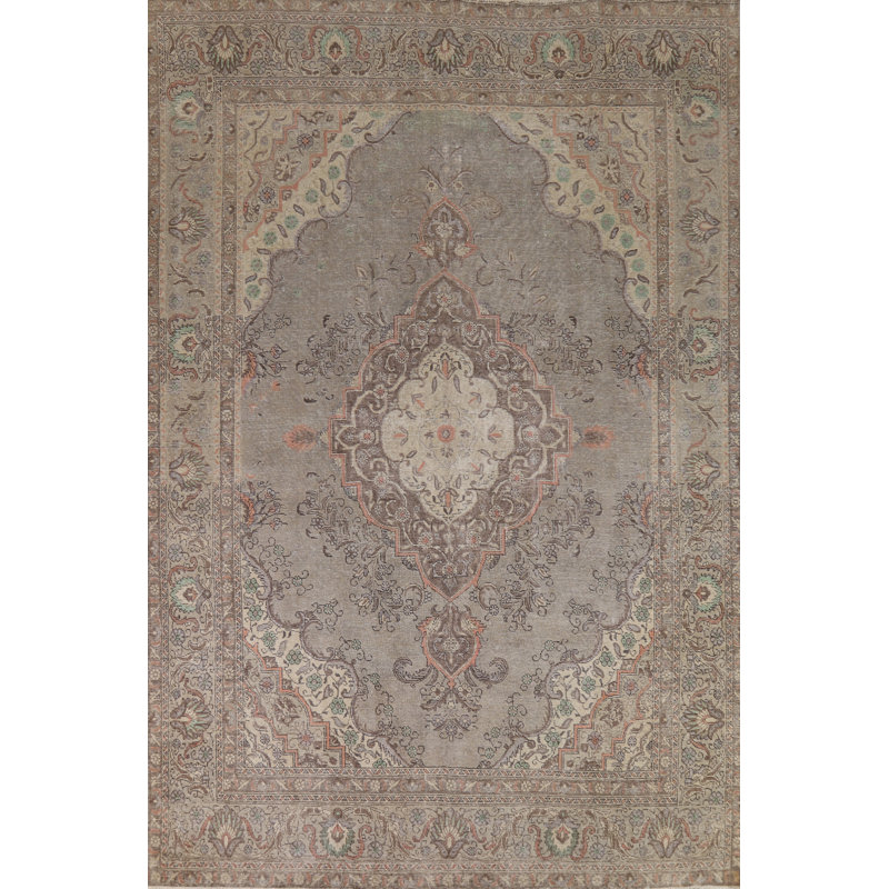 Tapis gris à motif géométrique traditionnel 9 x 13