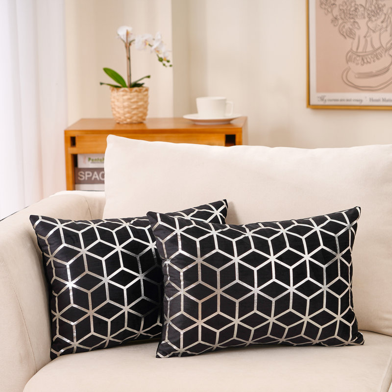Coussin en velours Gold Geometric Velvet Throw  Pillow Cover, Noir, Polyester/ Bourre en polyester