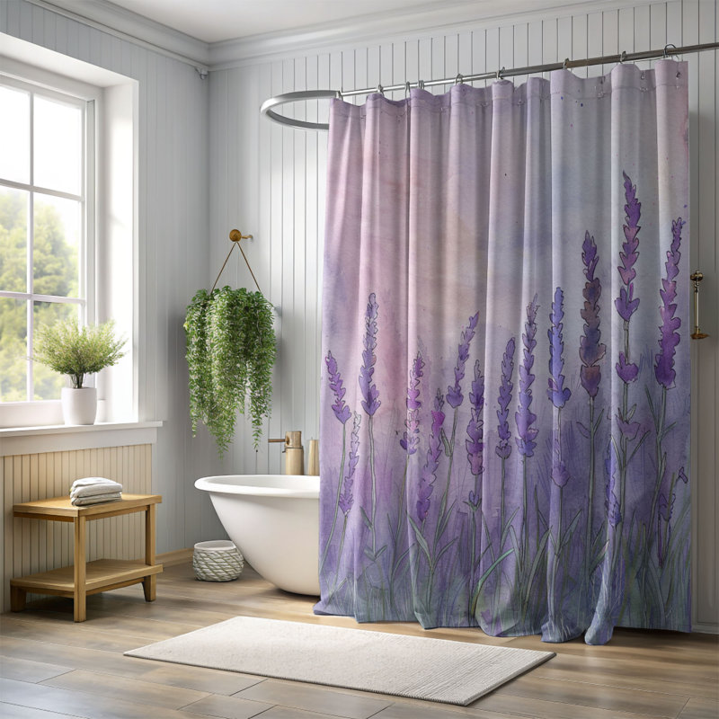 Rideau de douche 1 pièce Gentle Lavender Fields, H 74 po x l 71 po