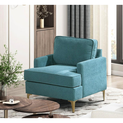 Chaise en chenille paon à structure en contreplaqué avec coussins de siège réversibles et pieds en métal doré pour améliorer la surface de lecture
