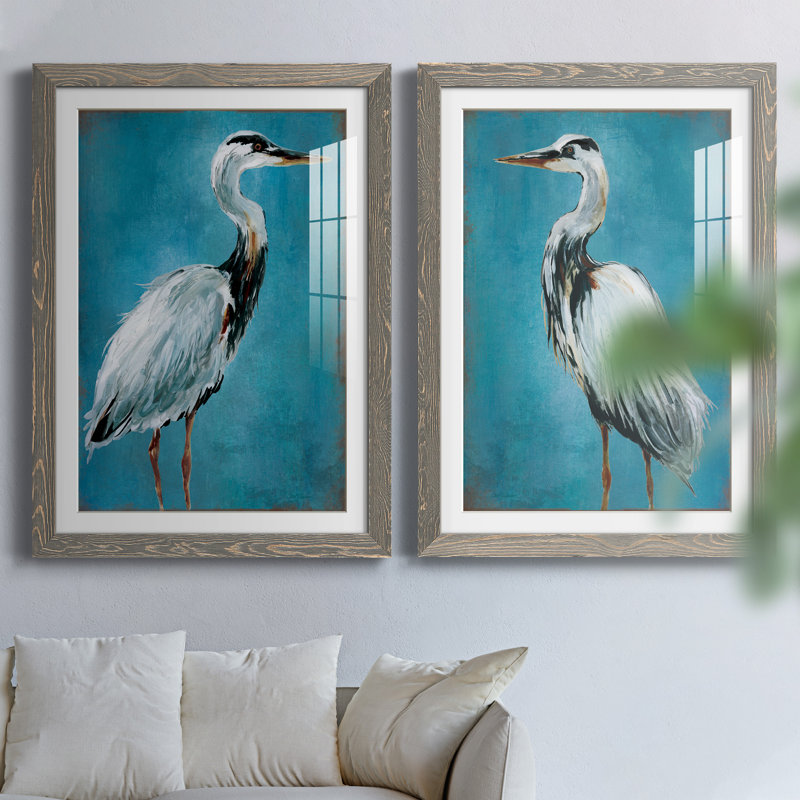 Great Blue Heron I - ensemble de 2 peintures, Papier dans un cadre photo, H 31,5 po x l 47 po x P 1,5 po, Gris