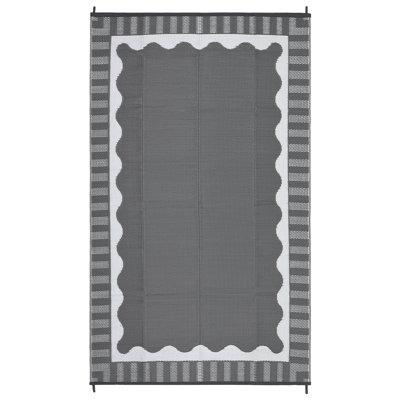 Modern Reversible Outdoor Rug, Waterproof & UV Resistant Plastic Straw Mat, Easy Clean, Grey/White, Patio, Garden, Deck, Camping, RV Carpet, 9x18ft