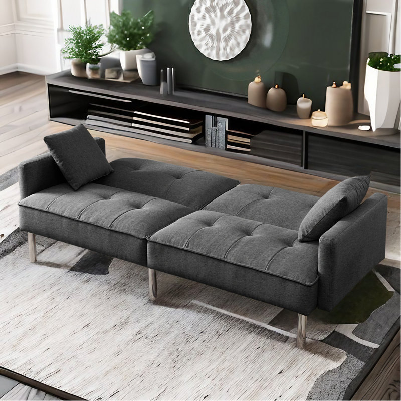 Futon rembourré Greisy, Tissu gris foncé