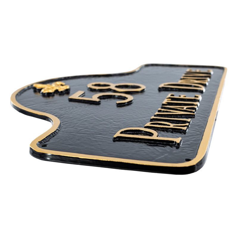 Estate 2-Line Address Plaque, Black / Gold, Wall