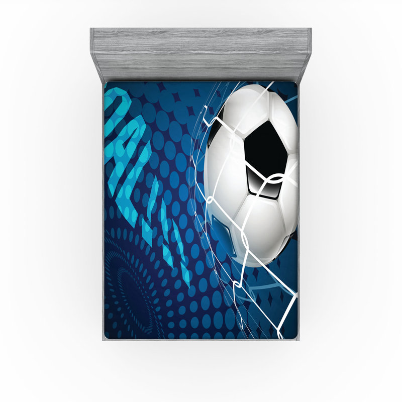 Ambesonne Soccer Fitted Sheet 2-Pack Abstract Goal Pattern Blue Black White, California King Fitted Sheet