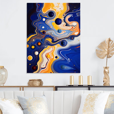 Yellow And Blue Liquid Ink River III - Liquid Ink Abstract Metal Wall Art