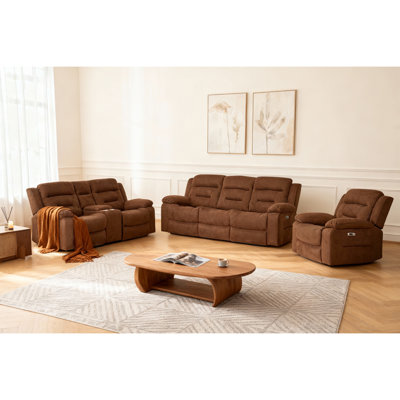 3-piece Microfiber Power Living Room Set with Storage Console&Built-In USB Port
