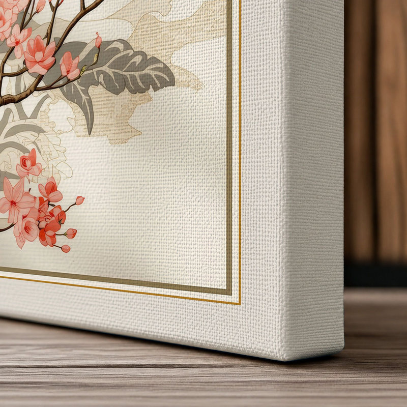 Cherry Blossom Branch Japandi - Wrapped Canvas, 30x20 - 76.2 x 50.8 cm, Cream Border