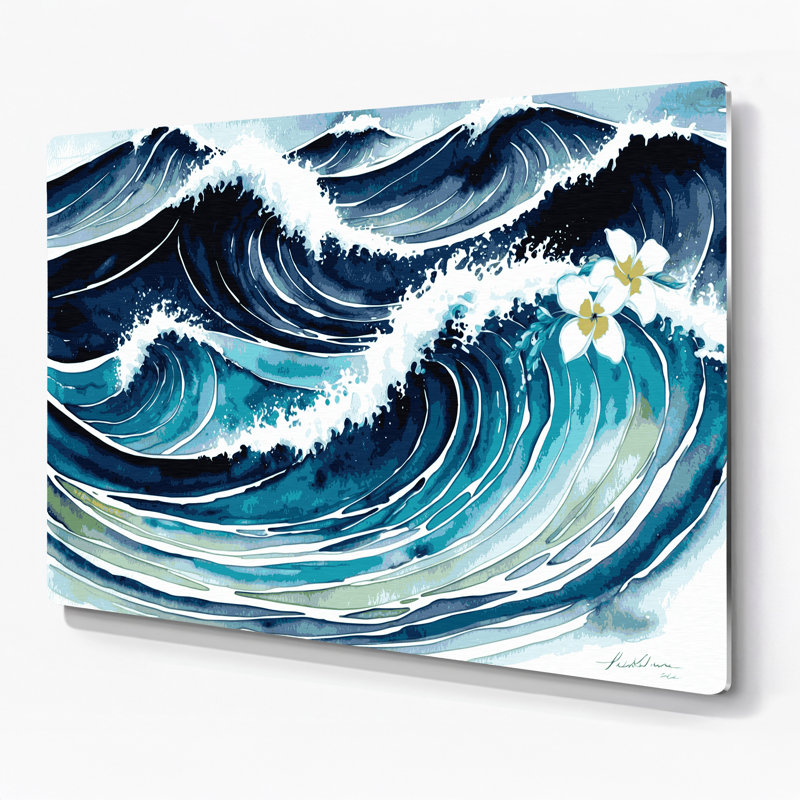«Hawaiian Ocean Blues», art mural en métal bleu, H 11 po x l 14 po
