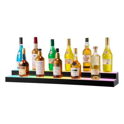 LED Lighted Liquor Bottle Display, 2 Tiers 40 inches, Supports USB, Acrylic Illuminated Home Bar Shelf Display with RF Remote & App Control, 9 Static