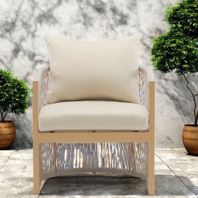 Comfortable Beige Patio Lounge Chairs, Aluminum Frame With Rope Design, Ideal For Outdoor Spaces