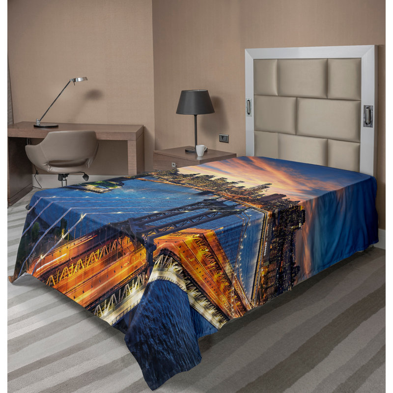 Ambesonne New York Top Flat Sheet Sunset Cityscape Multicolor, Twin XL