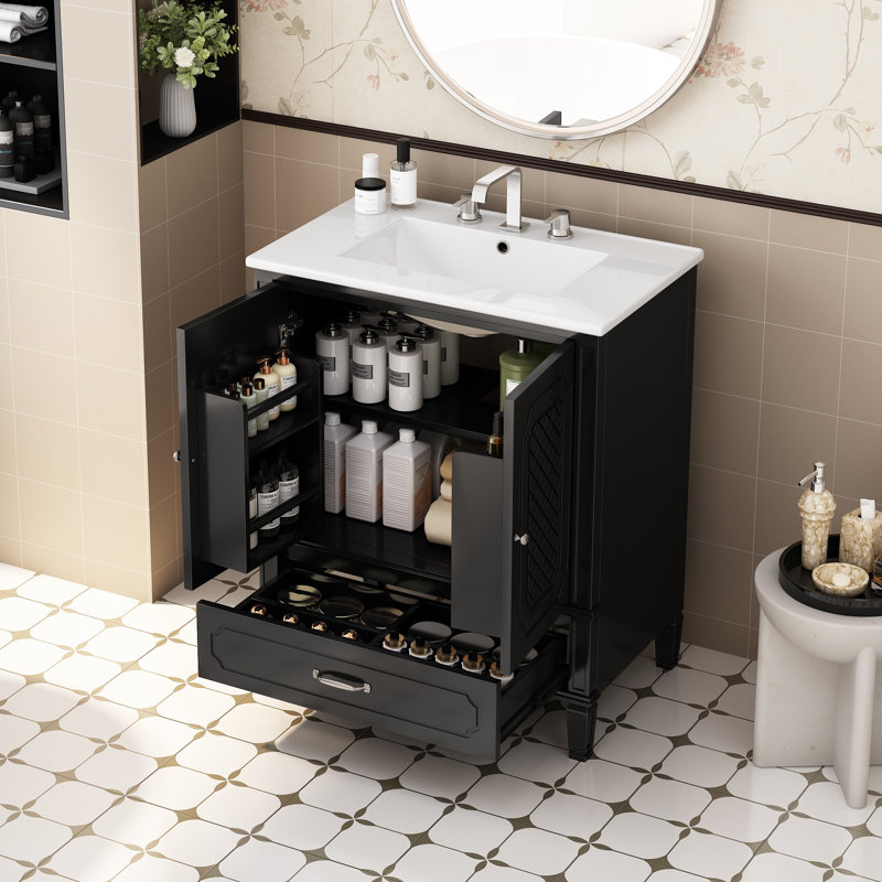 Meuble-lavabo 30 po avec lavabo style rétro, Noir