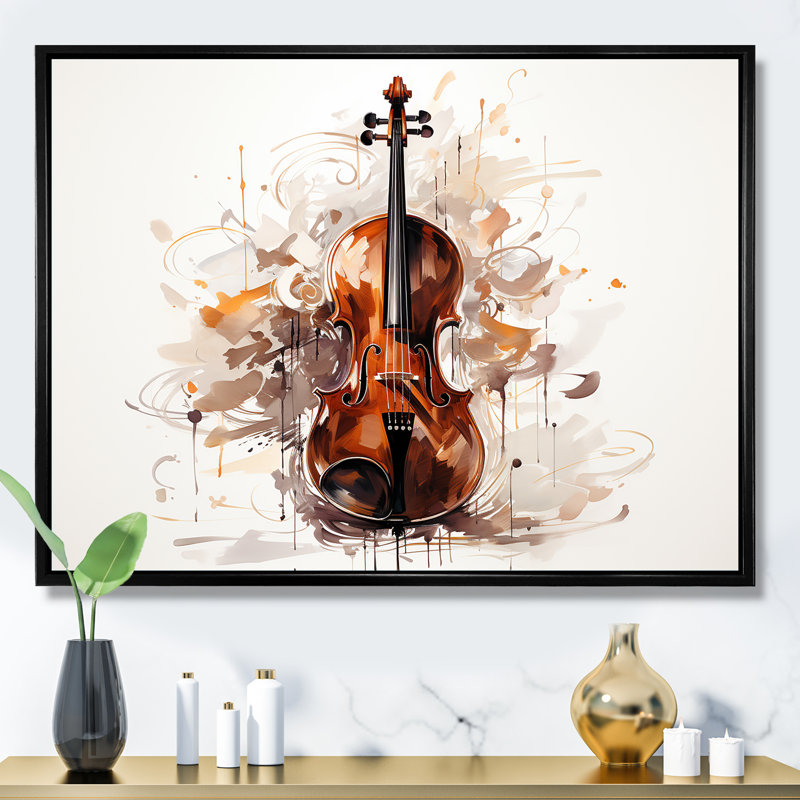 Cello Contour Rich Brown - Décoration murale musique, Cadre flottant noir, H 12 po x l 20 po